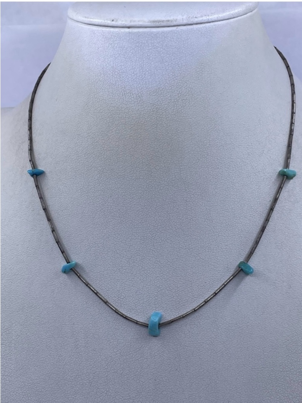 Vintage Silver Necklace with Turquoise Bead Accents